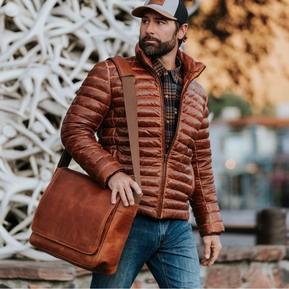 Roosevelt Buffalo Leather Satchel Messenger Bag | Amber Brown NIB